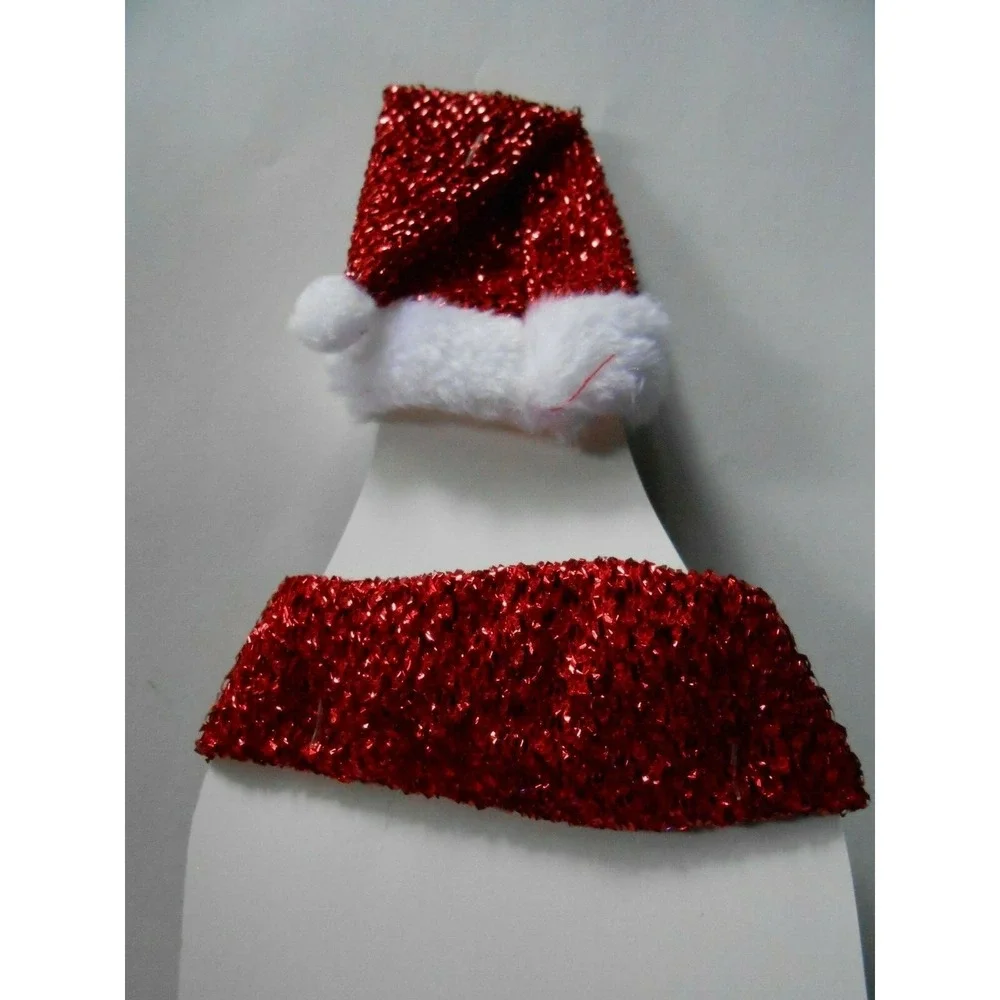 NEW Cute Mini‎ Sparkly Christmas Santa Hat and Scarf for Wine Bottle Gift Wrap!